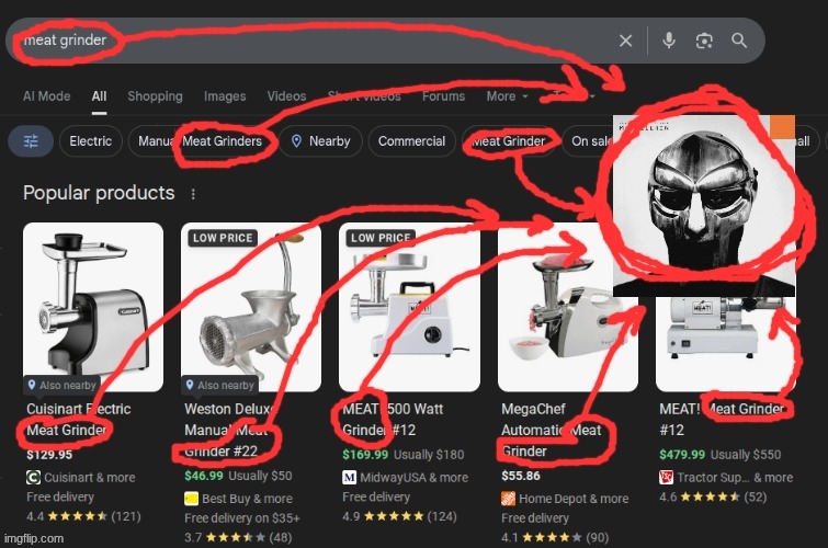 Meat Grinder - MF DOOM | image tagged in mf doom,meat grinder,madvillain | made w/ Imgflip meme maker