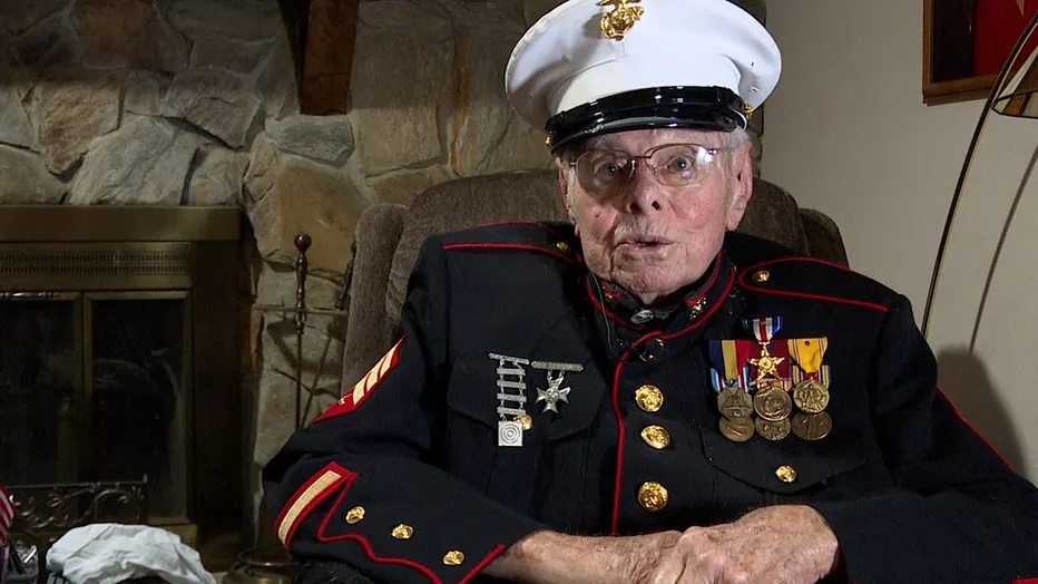 Carl Spurlin Dekle 100 year old WWII Marine Veteran Blank Meme Template