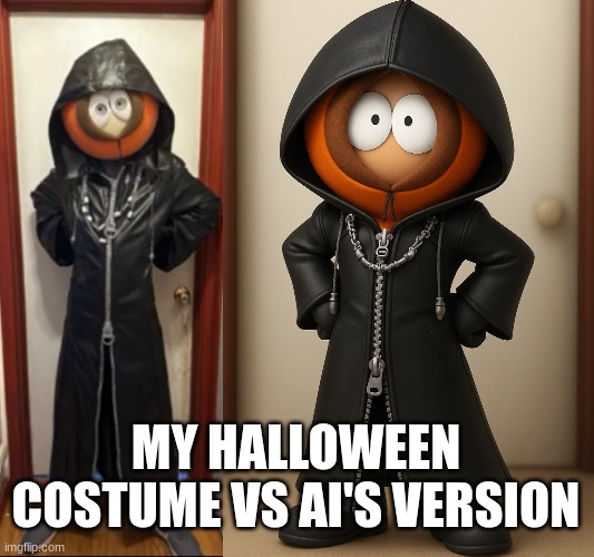 MY HALLOWEEN COSTUME VS AI'S VERSION | image tagged in ai generated,halloween costume,south park,kenny | made w/ Imgflip meme maker