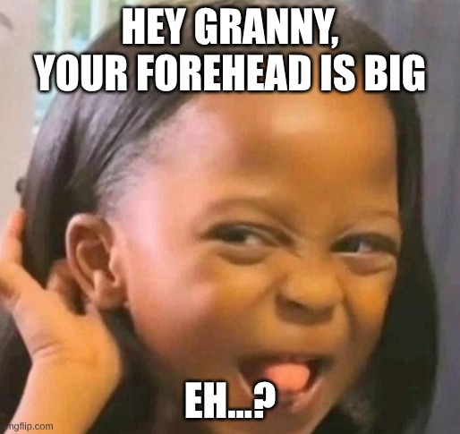 Eh...? | HEY GRANNY, YOUR FOREHEAD IS BIG; EH...? | image tagged in funny memes | made w/ Imgflip meme maker