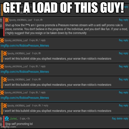 This was in the Roblox Stream, which is highly against self promotion lol. | GET A LOAD OF THIS GUY! | made w/ Imgflip meme maker
