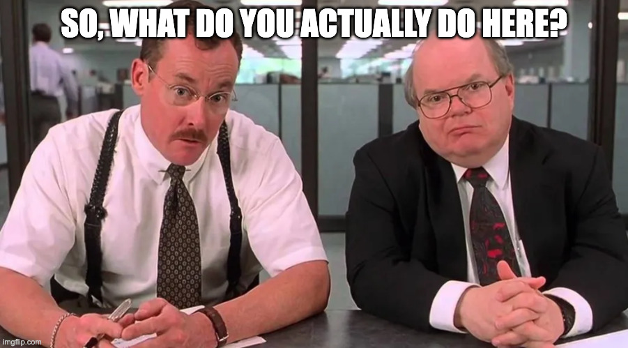 SO, WHAT DO YOU ACTUALLY DO HERE? | made w/ Imgflip meme maker