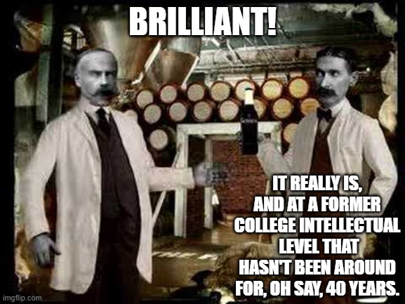Brilliant! | BRILLIANT! IT REALLY IS, AND AT A FORMER COLLEGE INTELLECTUAL  LEVEL THAT HASN'T BEEN AROUND FOR, OH SAY, 40 YEARS. | image tagged in brilliant | made w/ Imgflip meme maker