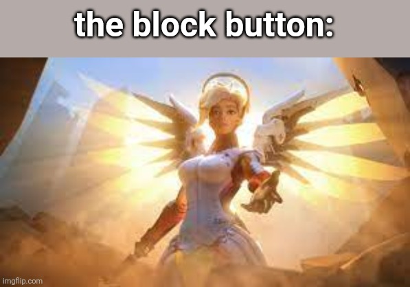 Mercy overwatch | the block button: | image tagged in mercy overwatch | made w/ Imgflip meme maker