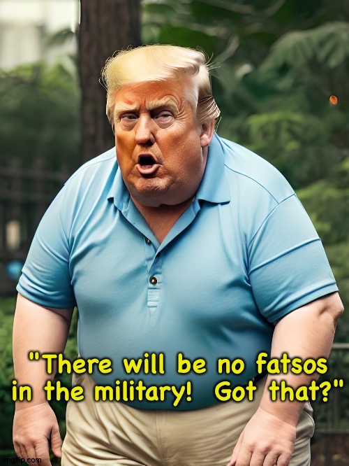 No fatsos! | image tagged in fat stupid trump | made w/ Imgflip meme maker