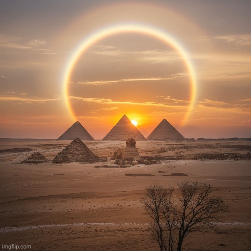 Sun Halo Pyramids | image tagged in pyramids,sun halos,egypt,awesome,photography | made w/ Imgflip meme maker