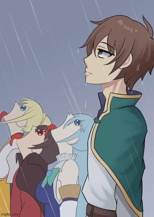 image tagged in konosuba,kazuma,megumin,darkness,aqua | made w/ Imgflip meme maker