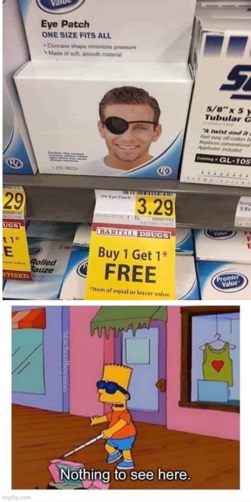 Who needs sunglasses? | image tagged in blind bart simpson,memes,funny,eyepatch,fail | made w/ Imgflip meme maker