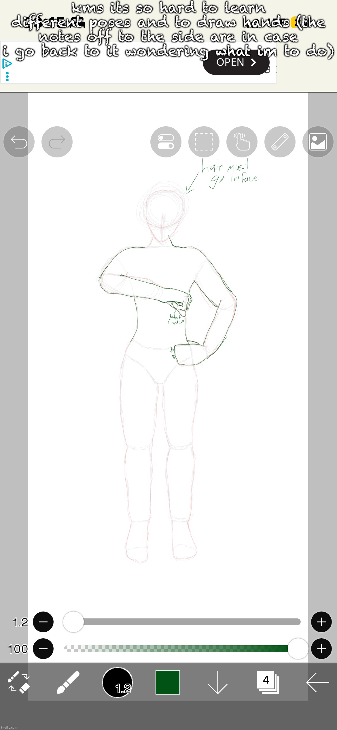 kms its so hard to learn different poses and to draw hands (the notes off to the side are in case i go back to it wondering what im to do) | made w/ Imgflip meme maker