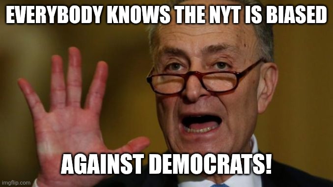 no respect i tells ya | EVERYBODY KNOWS THE NYT IS BIASED; AGAINST DEMOCRATS! | image tagged in chuck schumer,political meme | made w/ Imgflip meme maker