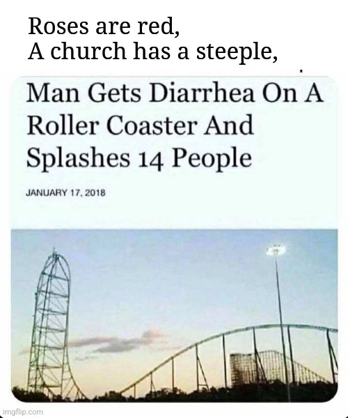 Sh*tty ride | Roses are red, 
A church has a steeple, | image tagged in diarrhea,roller coaster,shitload of fun | made w/ Imgflip meme maker
