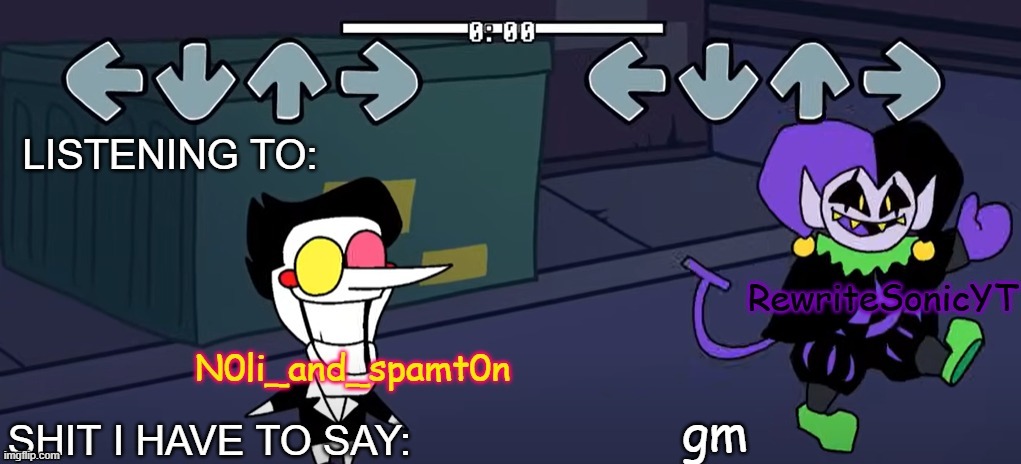 rewrite and noil_spamton annoucement temp | gm | image tagged in rewrite and noil_spamton annoucement temp | made w/ Imgflip meme maker