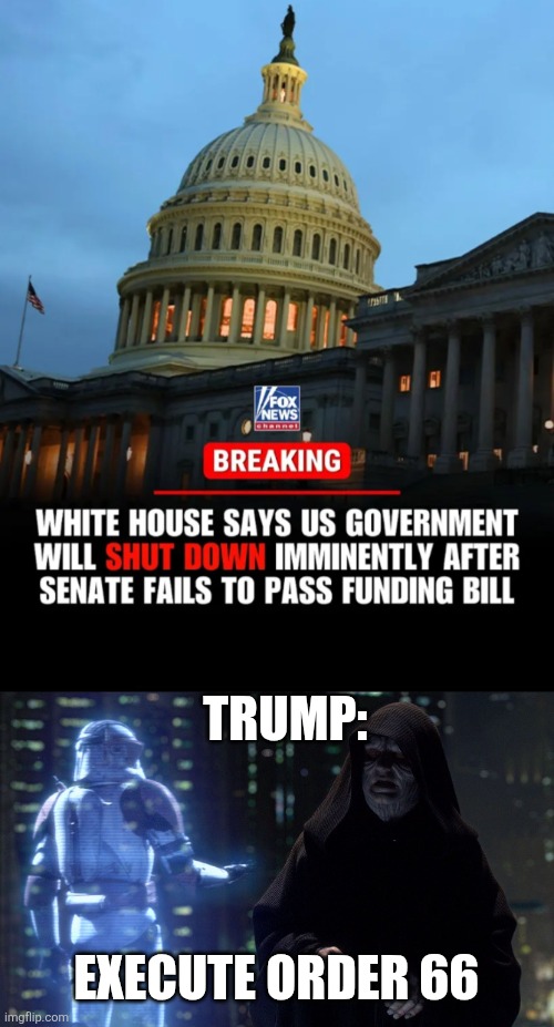The Time Has Come | TRUMP:; EXECUTE ORDER 66 | image tagged in execute order 66 | made w/ Imgflip meme maker
