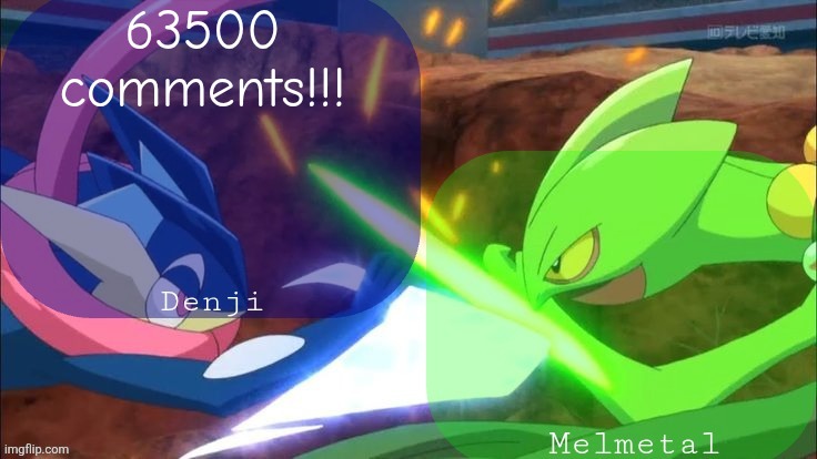 Holy yappy yappatron | 63500 comments!!! | image tagged in denji and melmetal shared announcement template | made w/ Imgflip meme maker