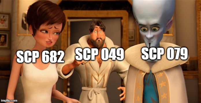 run now | SCP 079; SCP 049; SCP 682 | image tagged in metro man panic | made w/ Imgflip meme maker