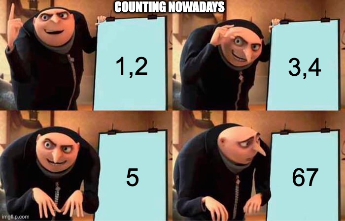 Gru's Plan | COUNTING NOWADAYS; 1,2; 3,4; 5; 67 | image tagged in memes,gru's plan | made w/ Imgflip meme maker