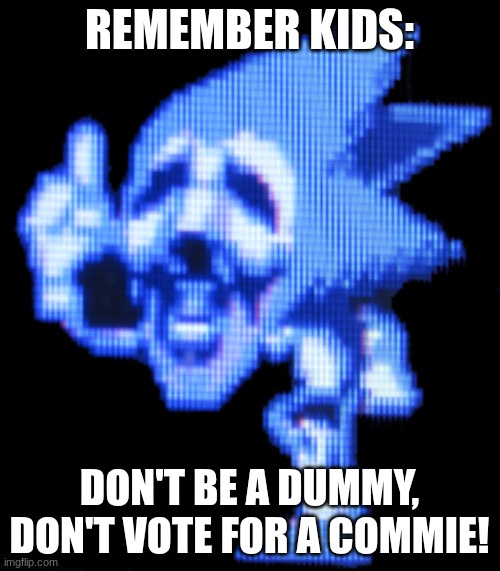 Fun Is Infinite | REMEMBER KIDS: DON'T BE A DUMMY, DON'T VOTE FOR A COMMIE! | image tagged in fun is infinite | made w/ Imgflip meme maker