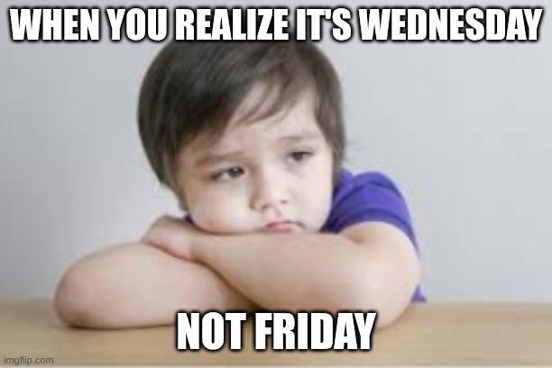 Me When I Realize It's Thursday Not Friday | WHEN YOU REALIZE IT'S WEDNESDAY; NOT FRIDAY | image tagged in me when i realize it's thursday not friday | made w/ Imgflip meme maker