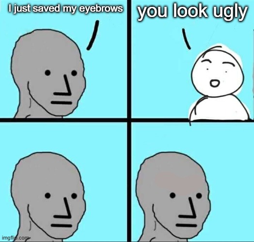 anti-meme | you look ugly; I just saved my eyebrows | image tagged in npc meme,antimeme,memes | made w/ Imgflip meme maker