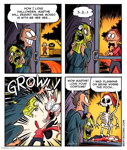 image tagged in comics,halloween,mask,scared,skeleton,bestis comics | made w/ Imgflip meme maker