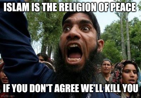 I'm right | ISLAM IS THE RELIGION OF PEACE; IF YOU DON'T AGREE WE'LL K!LL YOU | image tagged in angry muslim | made w/ Imgflip meme maker