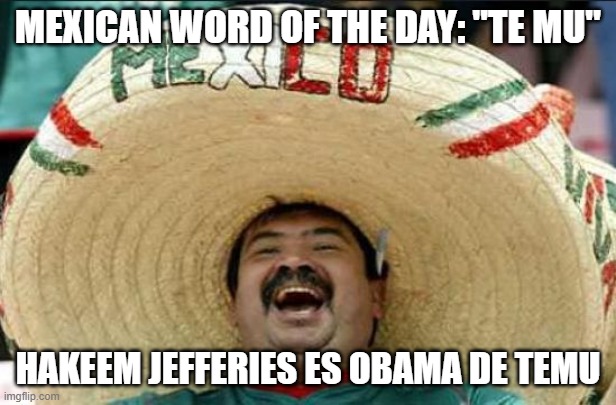 mexican word of the day | MEXICAN WORD OF THE DAY: "TE MU"; HAKEEM JEFFERIES ES OBAMA DE TEMU | image tagged in mexican word of the day | made w/ Imgflip meme maker
