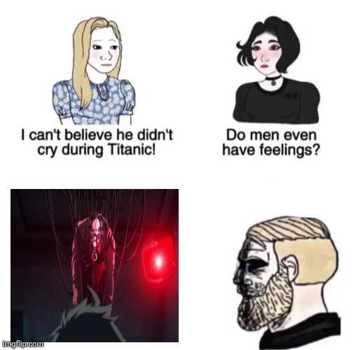 Chad reacts to the great gozu's death | image tagged in chad crying | made w/ Imgflip meme maker