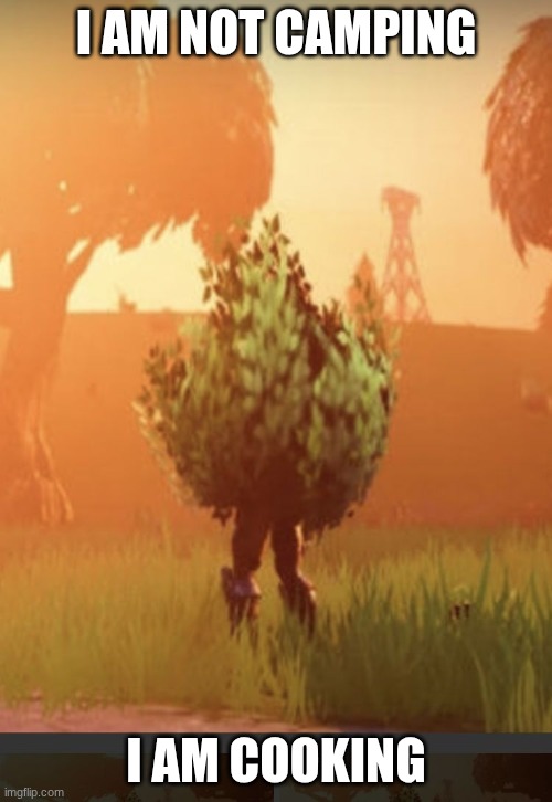 hehe | I AM NOT CAMPING; I AM COOKING | image tagged in fortnite bush | made w/ Imgflip meme maker