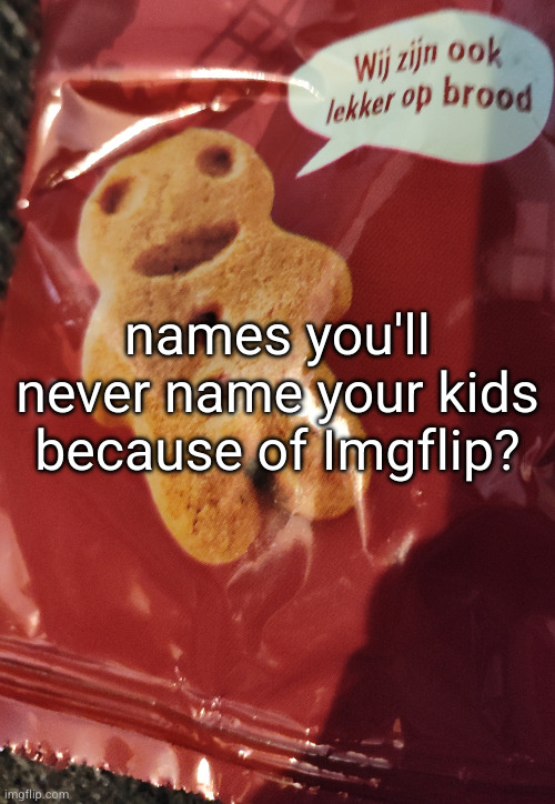 cookie 2 | names you'll never name your kids because of Imgflip? | image tagged in cookie 2 | made w/ Imgflip meme maker