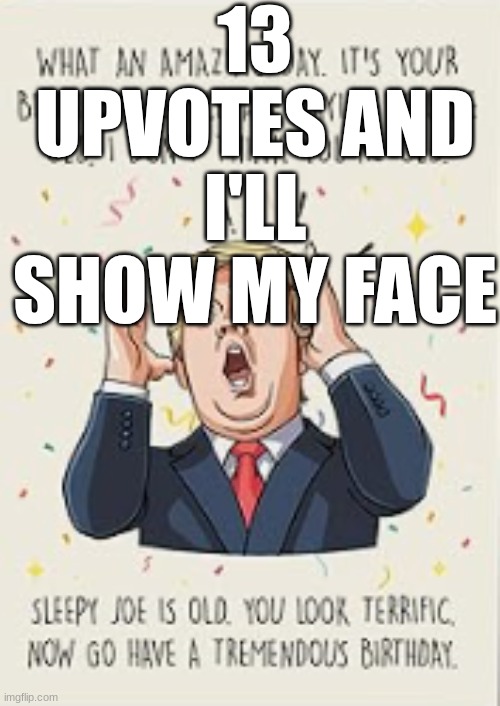 13 UPVOTES AND I'LL SHOW MY FACE | image tagged in face reveal | made w/ Imgflip meme maker