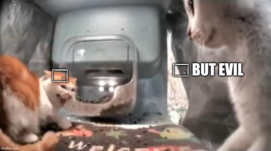 omg i love THIS ? | 🗔 BUT EVIL; 🗔 | image tagged in the gluttonous beast vs ms kirby | made w/ Imgflip meme maker