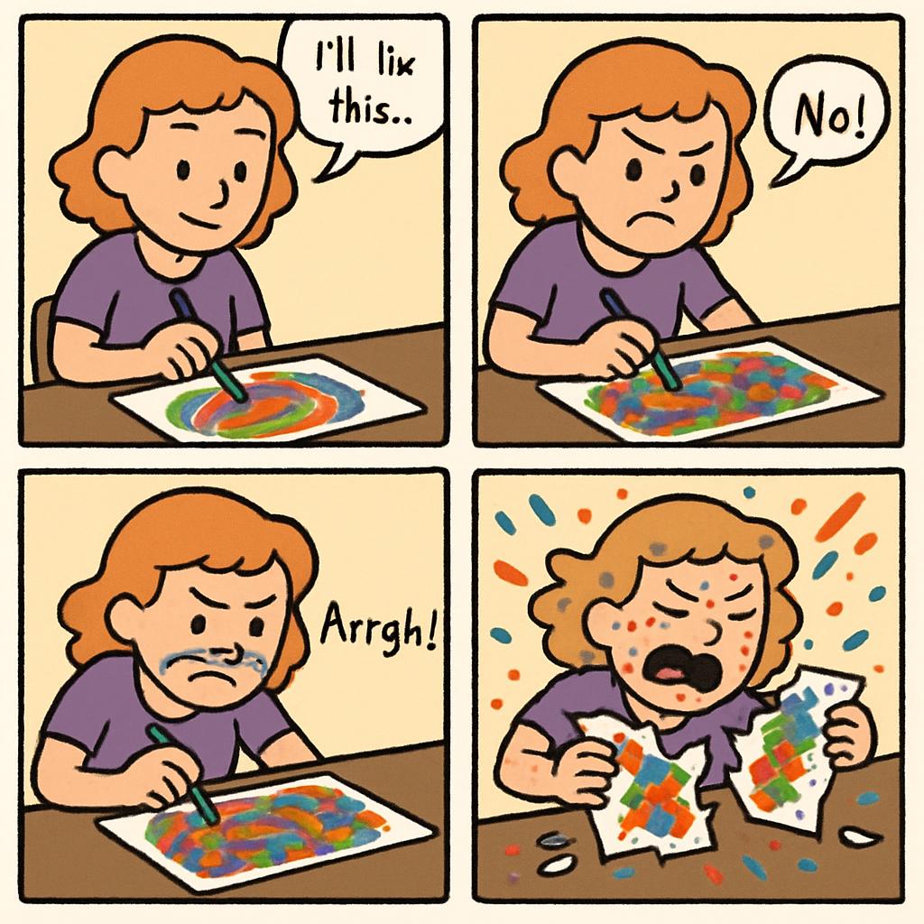 trying to fix a mistake in a art project but it gets worse and y Blank Meme Template