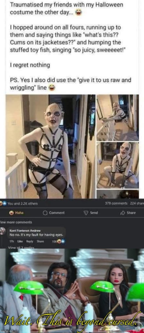 The most far beyond cursed abomination I’ve ever seen | image tagged in wait this is beyond cursed,outfit,what a terrible day to have eyes,trauma,gollum | made w/ Imgflip meme maker