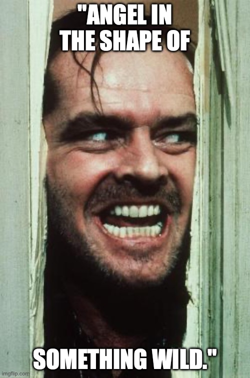 Here's Johnny | "ANGEL IN THE SHAPE OF; SOMETHING WILD." | image tagged in memes,here's johnny | made w/ Imgflip meme maker