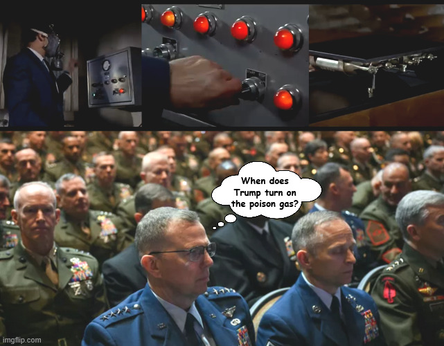 Orangefinger poison gas | When does Trump turn on the poison gas? | image tagged in orangefinger poison gas,quantico trap,dodged a bullet,next time the 900 seat ballroom,maga massacure,007 | made w/ Imgflip meme maker