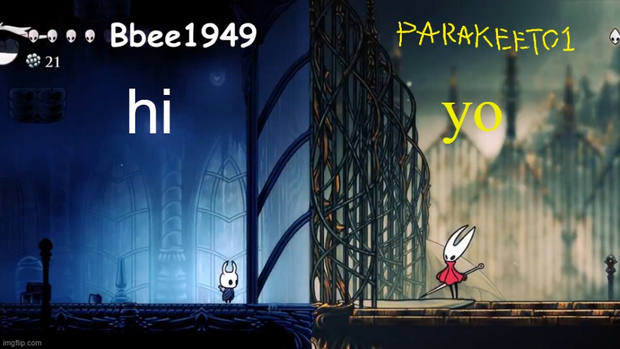 yo new shared temp | yo; hi | image tagged in parakeet and bbee shared template | made w/ Imgflip meme maker