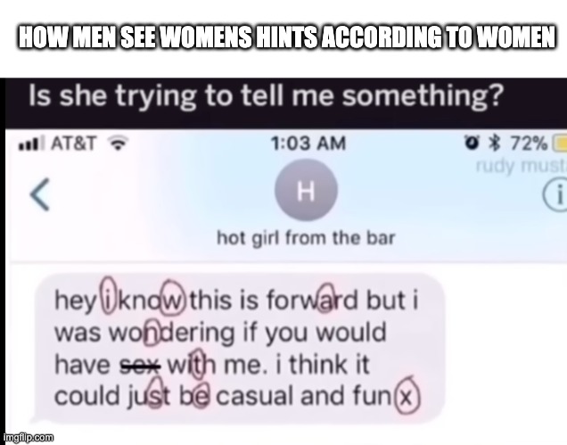 HOW MEN SEE WOMENS HINTS ACCORDING TO WOMEN | image tagged in blank white template | made w/ Imgflip meme maker