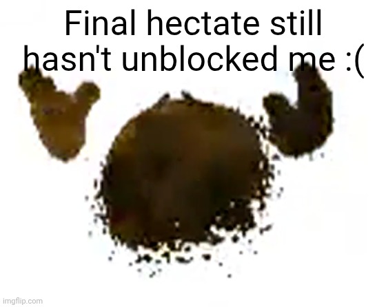 e | Final hectate still hasn't unblocked me :( | image tagged in e | made w/ Imgflip meme maker