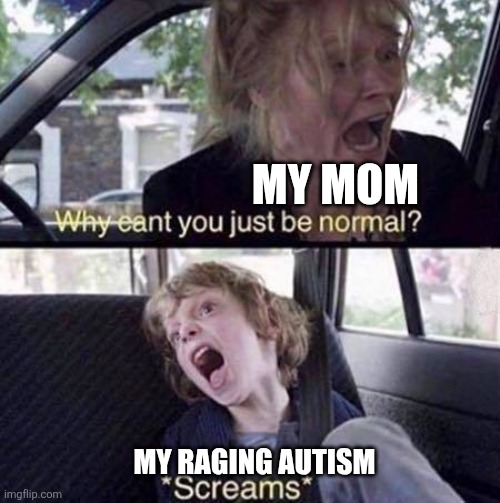 Why Can't You Just Be Normal | MY MOM; MY RAGING AUTISM | image tagged in why can't you just be normal | made w/ Imgflip meme maker