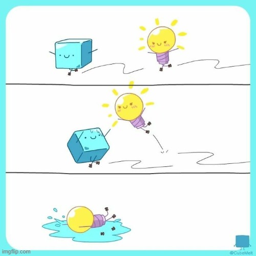 image tagged in ice cube,light bulb,rollerskating,jump,melting,ouch | made w/ Imgflip meme maker