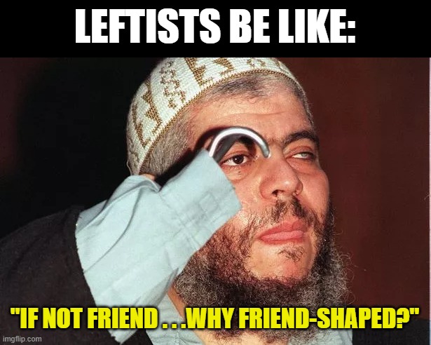 When will people realise they side the same tactics? | LEFTISTS BE LIKE:; "IF NOT FRIEND . . .WHY FRIEND-SHAPED?" | made w/ Imgflip meme maker