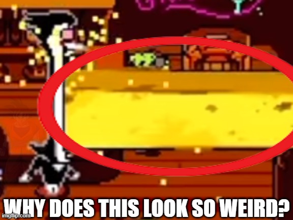 Spamton eats a yellow bar | WHY DOES THIS LOOK SO WEIRD? | image tagged in spamton eats a yellow bar | made w/ Imgflip meme maker
