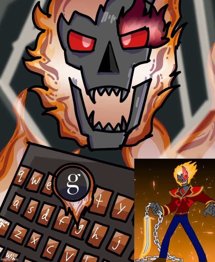 cool flaming skull keyboard (bottom right art by elsuperm1) | image tagged in g | made w/ Imgflip meme maker