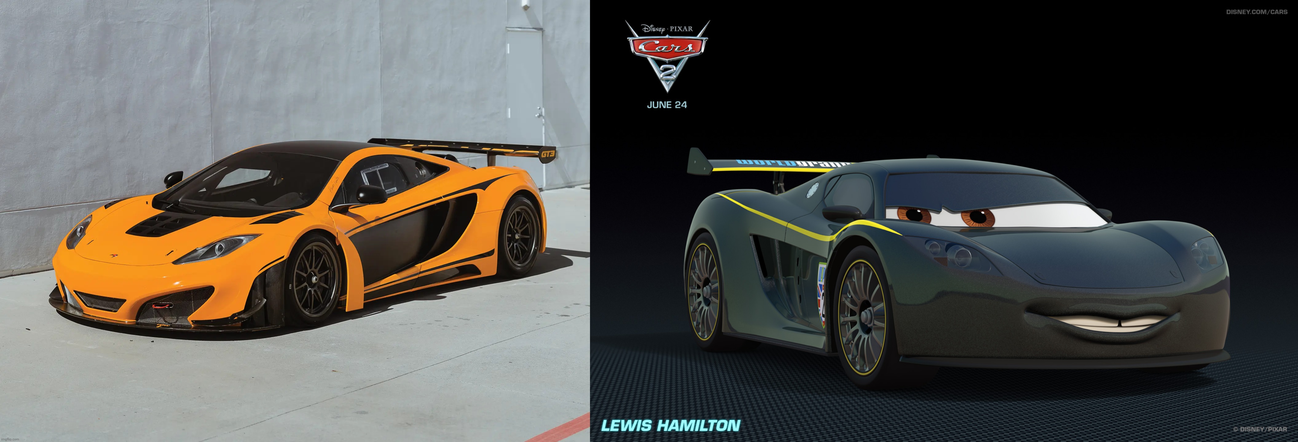 Mclaren MP4-12C GT3 And Cars 2 (Lewis Hamilton) | image tagged in mclaren mp4-12c gt3,cars,lewis hamilton | made w/ Imgflip meme maker