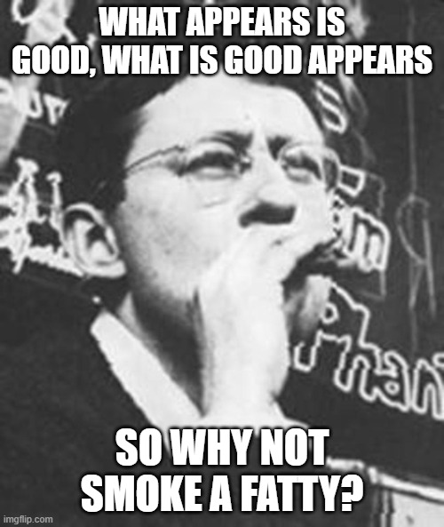 WHAT APPEARS IS GOOD, WHAT IS GOOD APPEARS; SO WHY NOT SMOKE A FATTY? | made w/ Imgflip meme maker