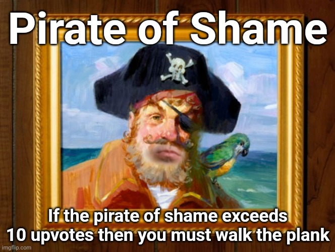 Spongebob Opening Pirate | Pirate of Shame If the pirate of shame exceeds 10 upvotes then you must walk the plank | image tagged in spongebob opening pirate | made w/ Imgflip meme maker