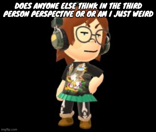 DOES ANYONE ELSE THINK IN THE THIRD PERSON PERSPECTIVE OR OR AM I JUST WEIRD | made w/ Imgflip meme maker