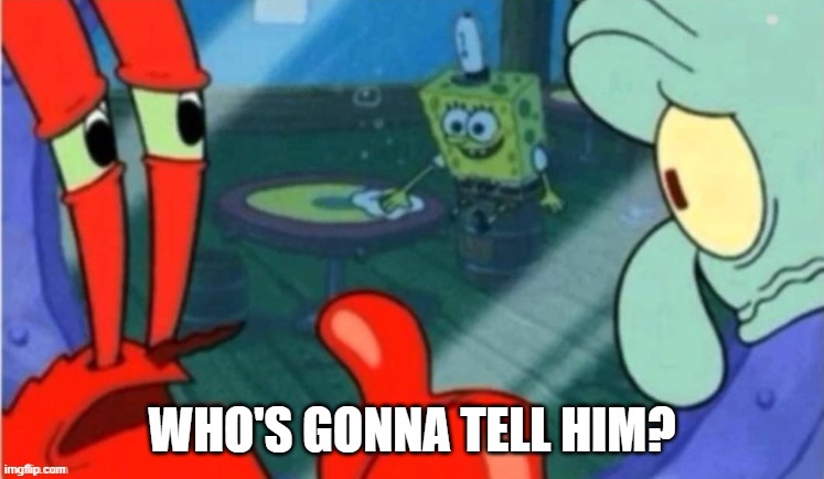 Who gonna tell em | WHO'S GONNA TELL HIM? | image tagged in who gonna tell em | made w/ Imgflip meme maker
