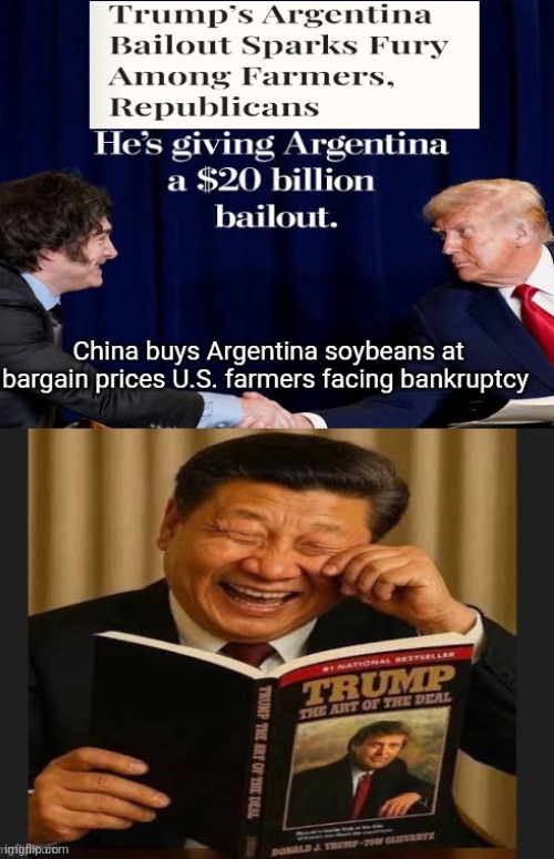 Art of the scam. Well farmers, you voted for this. | image tagged in trump,maga,farmers,voted for this,china wins,bankruptcies | made w/ Imgflip meme maker