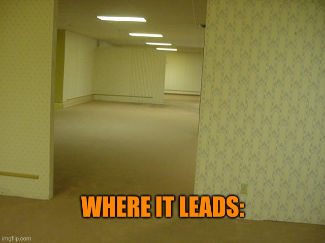 The Backrooms | WHERE IT LEADS: | image tagged in the backrooms | made w/ Imgflip meme maker